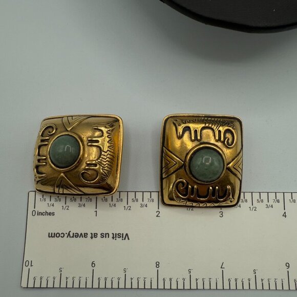 Vintage 1980s Laurel Burch Chunky Tribal Clip On Earrings - Picture 4 of 11